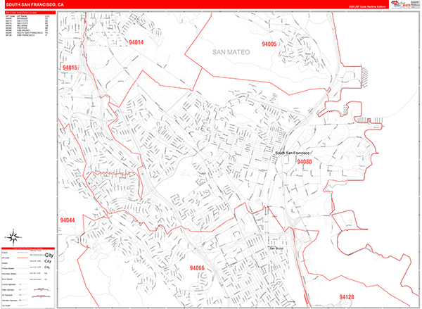 South San Francisco Zip Code Wall Map